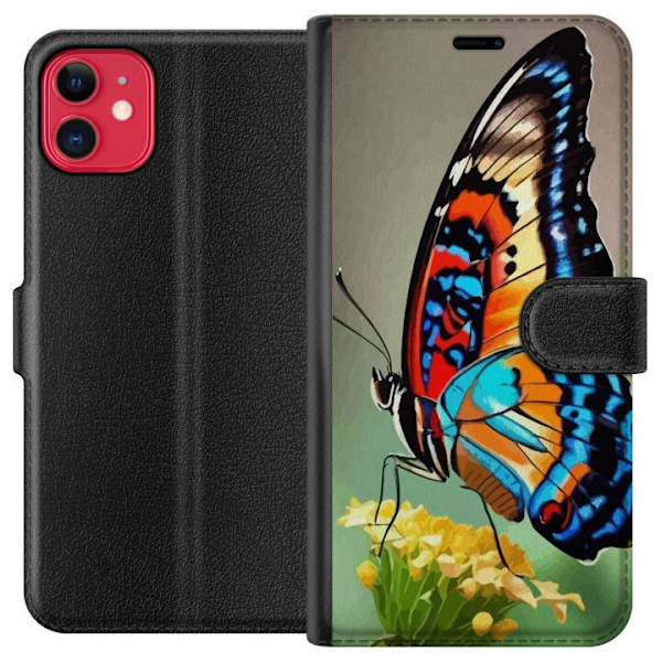 Apple iPhone 11 Plånboksfodral Fjäril Natur Sommar Motiv Vingar Färgstark Design Populär Dekor Grafiskt Exotiskt Tema