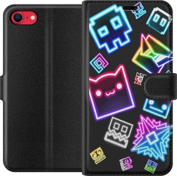 Kompatibel Tegnebogsetui til Apple iPhone 8 Farverige geometriske neonfigurer og symboler mod sort baggrund sort