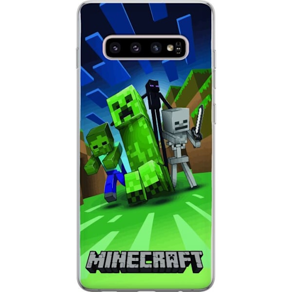 Samsung Galaxy S10+ Läpinäkyvä kuori Minecraft Creeper mobilskal i klassisk grön pixelstil