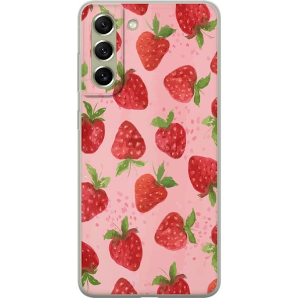Samsung Galaxy S21 FE 5G Genomskinligt Skal Strawberry Dreams – jordgubbsmönster i retrostil