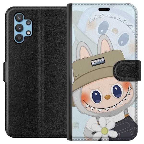 Samsung Galaxy A32 5G Plånboksfodral Labubu med hatt – Pop Mart-figur Mr. Butcher i retro stil med karaktär