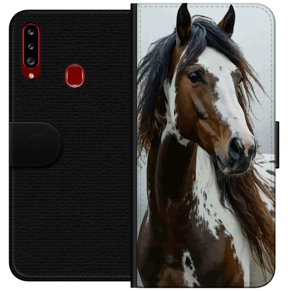 Samsung Galaxy A20s Plånboksfodral Häst Djurmotiv Grafisk Design Natur Kraftfullt Motiv Populär Väggkonst Djurtema Ridning