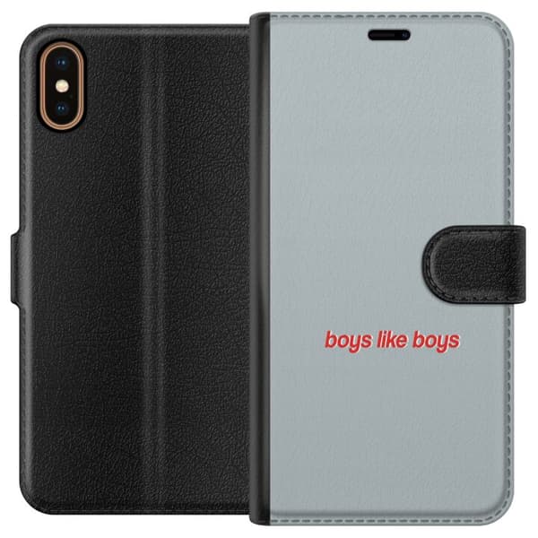 Kompatibelt Lommeboketui til Apple iPhone X Boys Like Boys text grå