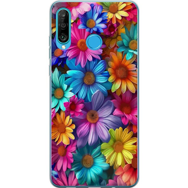 Huawei P30 lite Genomskinligt Skal Gerbera Blommor Färgglad Dekor Blommotiv Populärt Heminredning Färg Rik Väggkonst Design