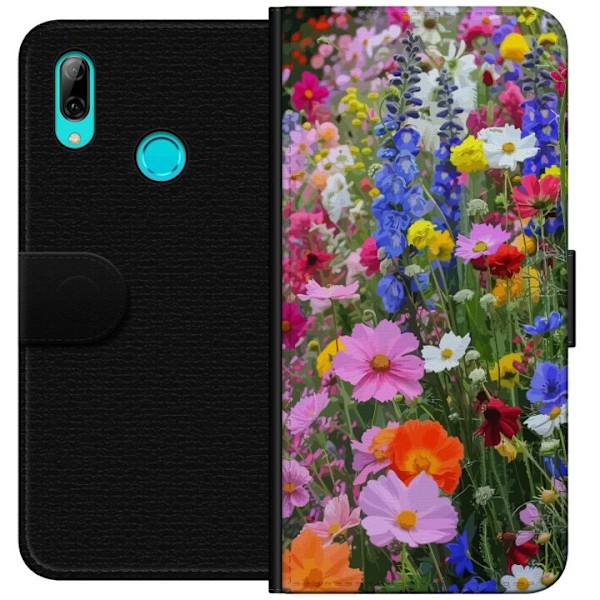Huawei P smart 2019 Lompakkokotelo Kukkakuvioinen mobiilikuori kesäisellä niityllä ja luontomaisemalla