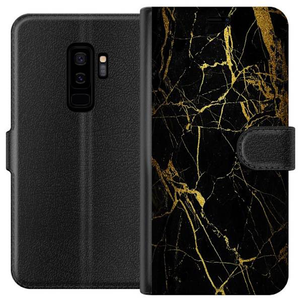 Samsung Galaxy S9+ Lompakkokotelo Marmori Musta & Kulta