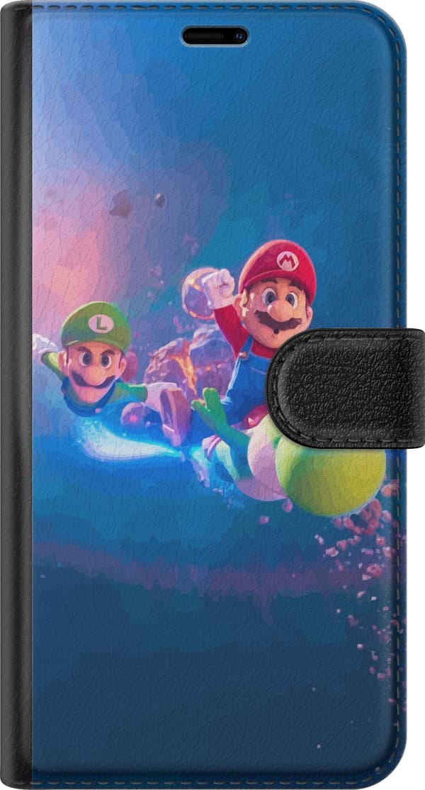 Kompatibelt Lommeboketui til Apple iPhone 18 Pro Figurer med bart og en grønn dinosaur i et magisk blått lys blå