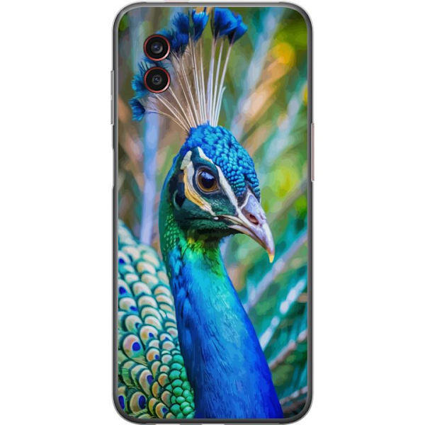 Samsung Galaxy Xcover6 Pro Genomskinligt Skal Påfågel Fjädrar Färgstark Design Fågelmotiv Exotiskt Grafiskt Motiv Natur Lyxig Dekoration