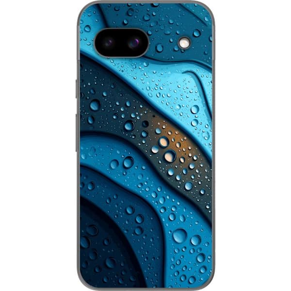 Kompatibelt Mobildeksel til Google Pixel 8a Blå abstrakte bølger med glitrende vanndråper i moderne grafisk design blå