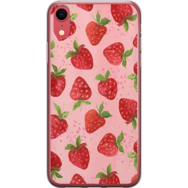 Apple iPhone XR Genomskinligt Skal Strawberry Dreams – jordgubbsmönster i retrostil