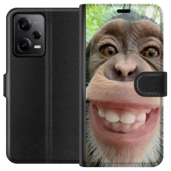 Xiaomi Redmi Note 12 Pro Plånboksfodral Chimp Selfie Rolig Grafisk Design Apa Djurmotiv Trend Roligt Motiv Populärt Urban Art Stil
