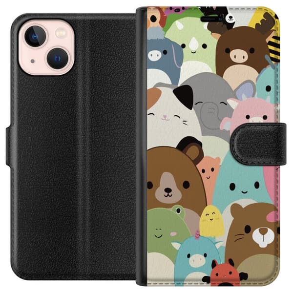 Kompatibel Tegnebogsetui til Apple iPhone 13 mini Samling søde dyr i kawaii-stil med bløde former, milde farver og venlige ansigter i legende, børnev