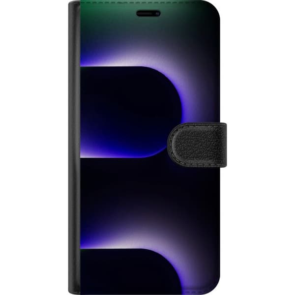 Kompatibel Tegnebogsetui til Apple iPhone 16 Plus Moderne abstrakt design med bløde former og neonlys i blå og lilla nuancer
