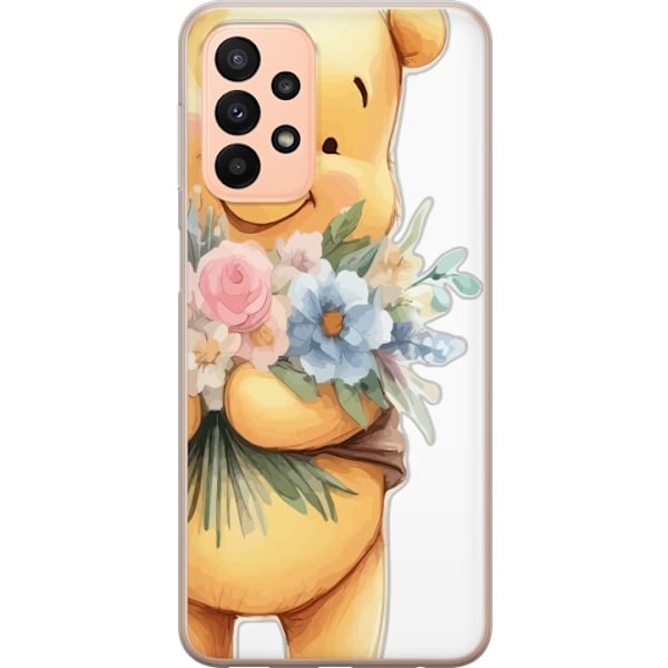 Samsung Galaxy A23 5G Gjennomsiktig deksel Nalle Puh med blomster - klassisk barnefavoritt i en blomstrende vår miljø