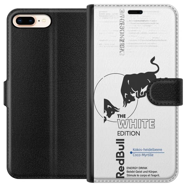 Kompatibel Tegnebogsetui til Apple iPhone 7 Plus Hvid energidrik design med sort tyrgrafik og elegant moderne layout hvid