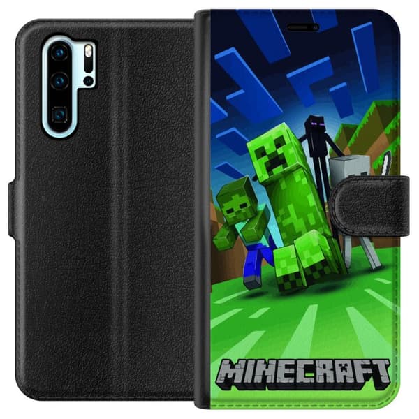 Kompatibel Tegnebogsetui til Huawei P30 Pro Minecraft Creeper mobilskal i klassisk grön pixelstil