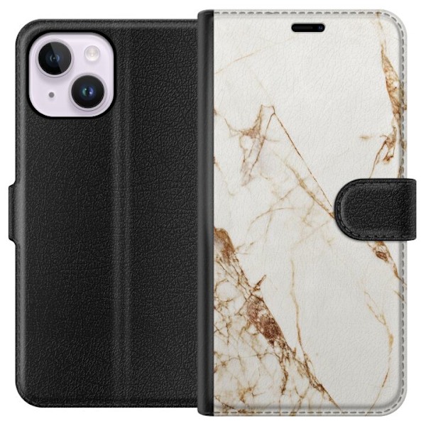 Apple iPhone 15 Plus Lompakkokotelo Valkoinen marmori