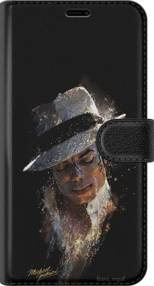 Kompatibel Tegnebogsetui til Apple iPhone 18 Pro Kunstnerisk portræt af mand med hvid hat og glitrende detaljer sort