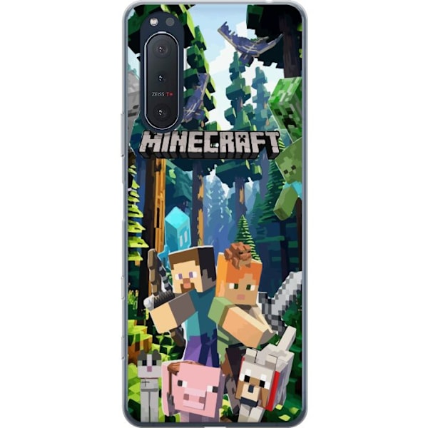 Sony Xperia 5 II Läpinäkyvä kuori Minecraft-matkapuhelinkotelo metsällä ja pikselityylisillä hahmoilla