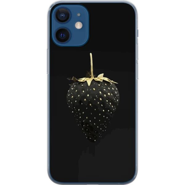 Kompatibel Mobilcover til Apple iPhone 12 mini Sort jordbær i guldstil
