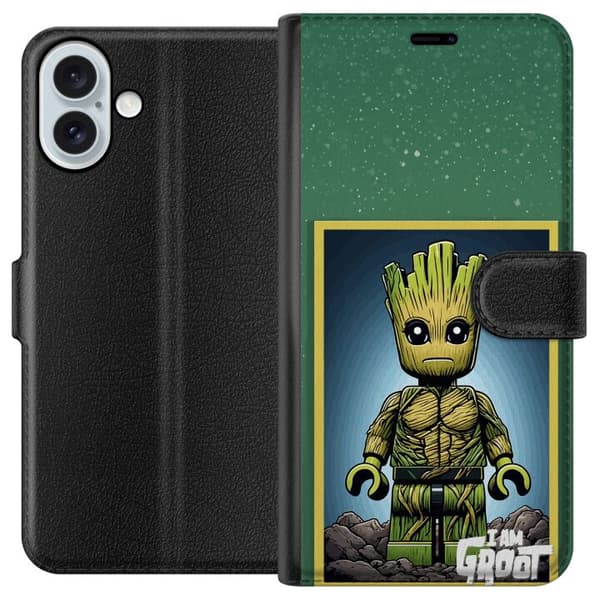 Kompatibelt Lommeboketui til Apple iPhone 16 Plus Robot med röda ögon grå