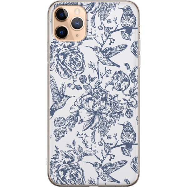 Apple iPhone 11 Pro Max Genomskinligt Skal Blomster & Fåglar – romantiskt mönster i vintage-stil