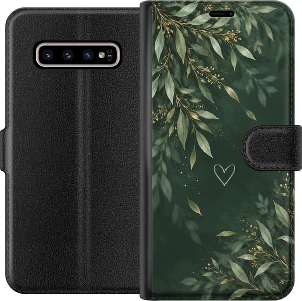 Kompatibelt Plånboksfodral till Samsung Galaxy S10+ Skogsblad grön