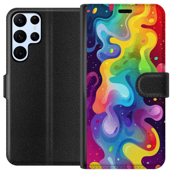 Samsung Galaxy S24 Ultra Tegnebogsetui Farvesplask Abstrakt Kunst Design Farverigt Mønster Moderne Populær Vægkunst Grafisk Trend