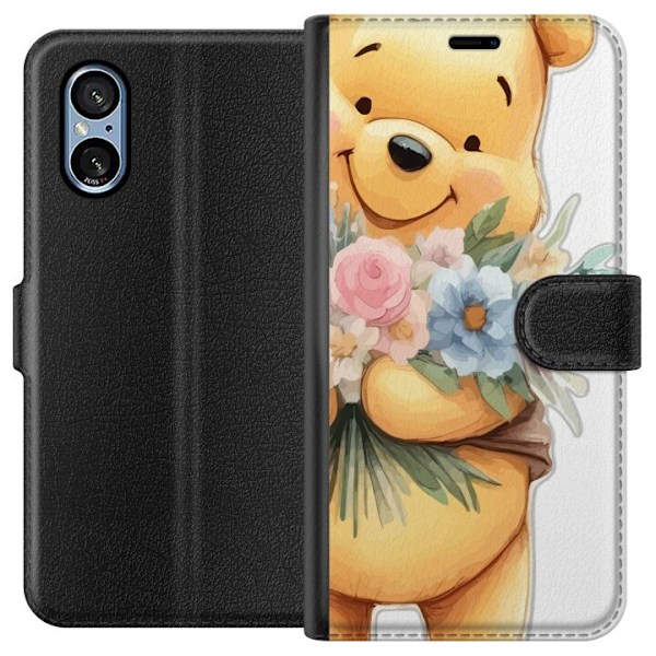 Sony Xperia 5 V Tegnebogsetui Nalle Puh med blomster - klassis