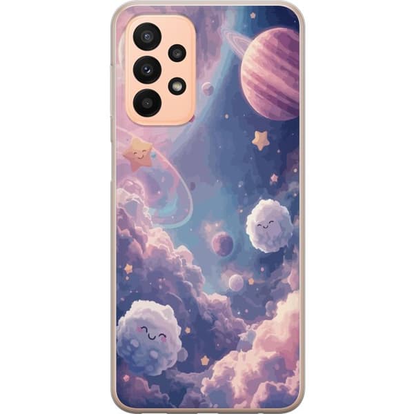 Kompatibelt Mobildeksel til Samsung Galaxy A23 Drømmende stjernehimmel med planeter skyer og smilende stjerner