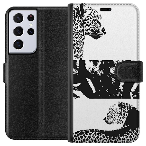 Samsung Galaxy S21 Ultra 5G Lompakkokotelo Leopard Faces