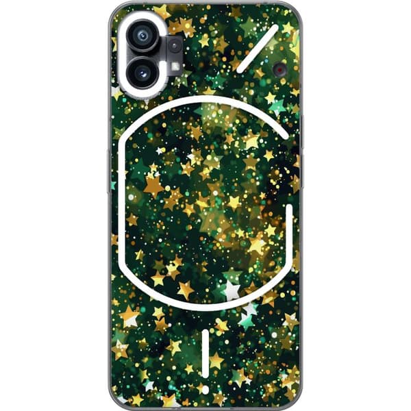 Kompatibelt Mobildeksel til Nothing Phone (1) Glitrende gullstjerner og lyspunkter på dypgrønn bakgrunn grønn