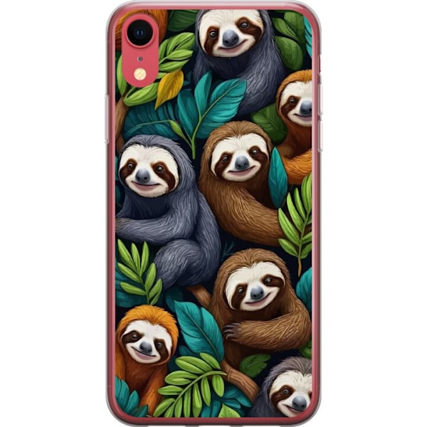 Apple iPhone XR Gennemsigtig cover Sengångarstil - afslappet motiv med sød dovendyr