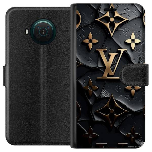 Nokia X10 Plånboksfodral Louis Vuitton Dark Mode Design Svart Lyx Stil Fashion Populärt Grafiskt Mönster Modeikon Lyxmärke