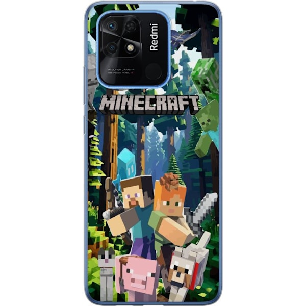 Xiaomi Redmi 10C Läpinäkyvä kuori Minecraft-matkapuhelinkotelo metsällä ja pikselityylisillä hahmoilla