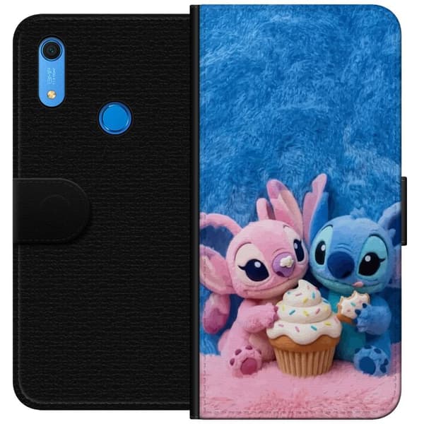 Kompatibel Tegnebogsetui til Huawei Y6s (2019) Søde blå og lyserøde figurer med stor cupcake og krymmel pink