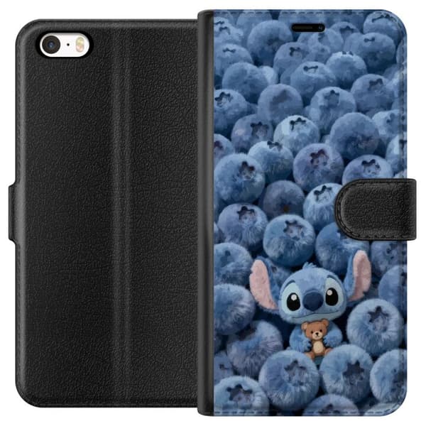 Kompatibel Tegnebogsetui til Apple iPhone 5s Sød, fluffy blå figur med en lille bamse blandt bløde blåbær blå