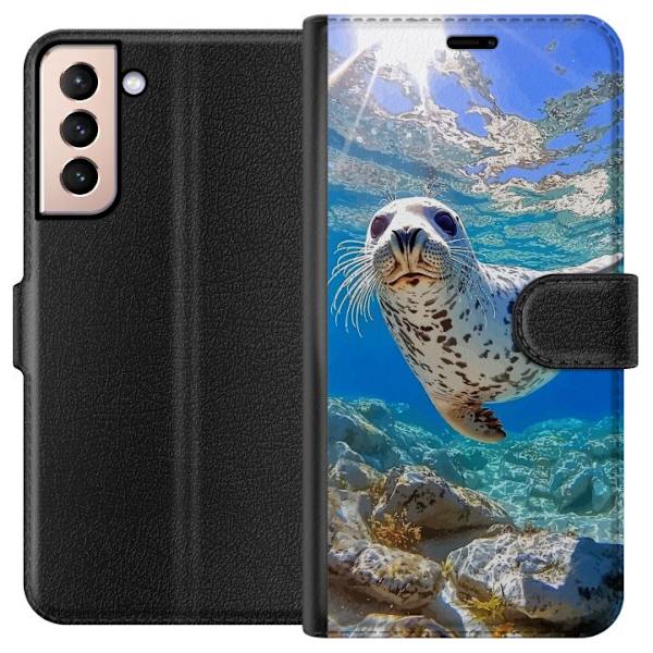 Samsung Galaxy S21 Lompakkokotelo Myynti Meri Uiminen Eläinaihe Luonto Vesimotiivi Sininen Suunnittelu Meriteema Suosittu Motiivi Villieläimet