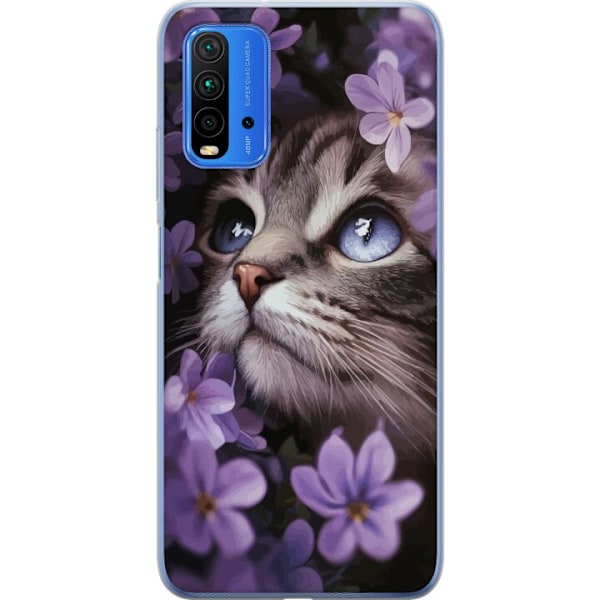 Xiaomi Redmi Note 9 4G Genomskinligt Skal Kat och blommor