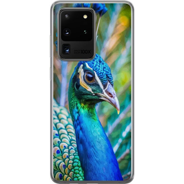 Samsung Galaxy S20 Ultra Genomskinligt Skal Påfågel Fjädrar Färgstark Design Fågelmotiv Exotiskt Grafiskt Motiv Natur Lyxig Dekoration