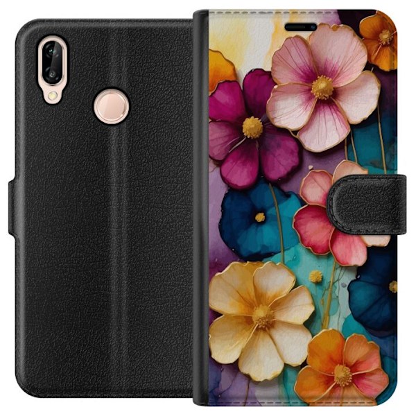 Huawei P20 lite Lommeboketui Blomster Farger