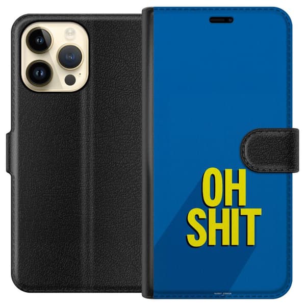 Kompatibelt Plånboksfodral till Apple iPhone 15 Pro Max Oh Shit text blå
