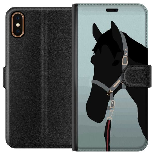 Kompatibel Tegnebogsetui til Apple iPhone X Minimalistisk sort hest i profil med grime mod lyseblå baggrund blå