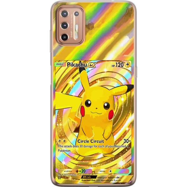 Kompatibelt Mobildeksel til Motorola Moto G9 Plus Gullig Pikachu EX samlebilde med regnbueeffekter gull