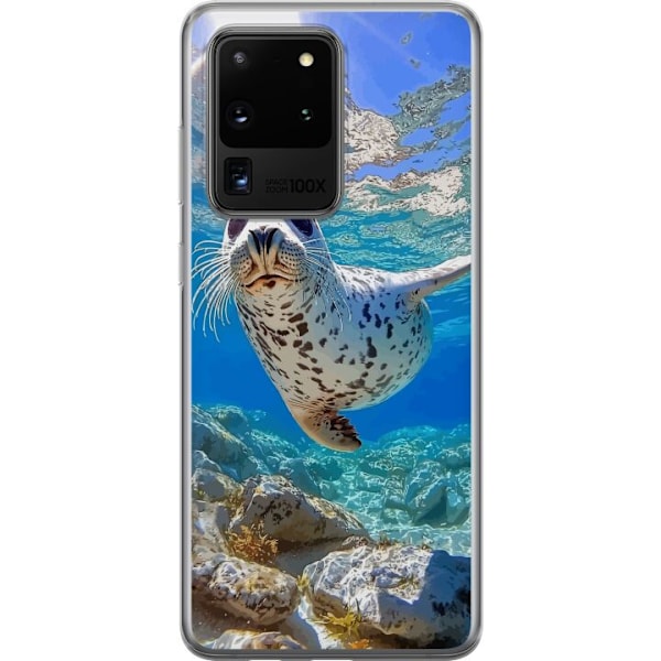 Samsung Galaxy S20 Ultra Genomskinligt Skal Säl Hav Simmande Djurmotiv Natur Vattenmotiv Blå Design Marint Tema Populärt Motiv Djurliv