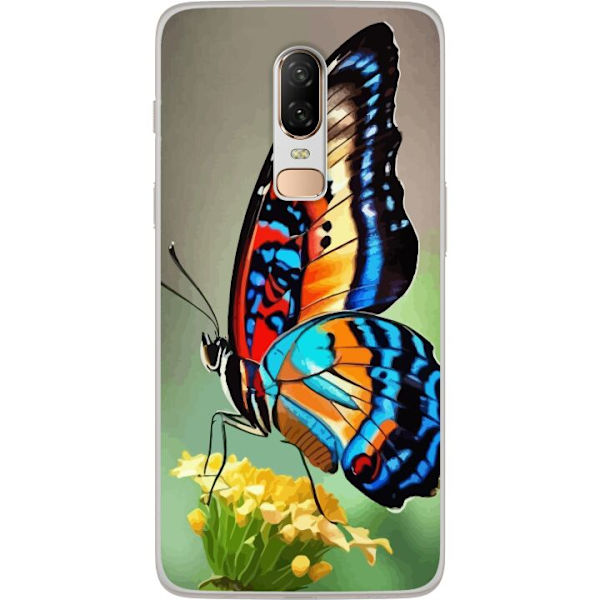 OnePlus 6 Genomskinligt Skal Fjäril Natur Sommar Motiv Vingar Färgstark Design Populär Dekor Grafiskt Exotiskt Tema