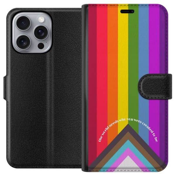 Kompatibel Tegnebogsetui til Apple iPhone 16 Pro Max Farverig Pride-regnbue med inspirerende citater