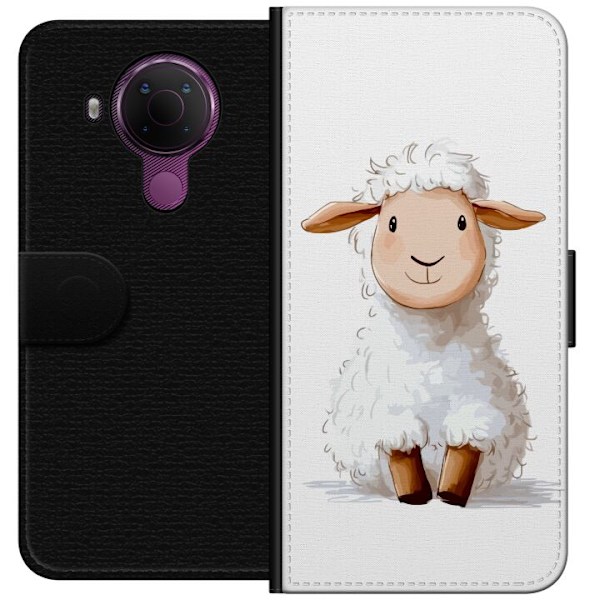 Nokia 5.4 Lompakkokotelo Suloinen Lammas - lasten ja vauvan tuotteita sarjakuvatyyliin
