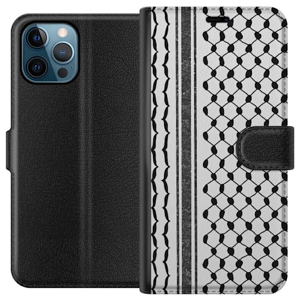 Apple iPhone 12 Pro Max Lompakkokotelo Palestiinalainen kuvio - perinteiseen tyyliin inspiroima keffiyeh-kangas