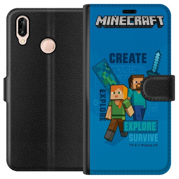 Huawei P20 lite Lompakkokotelo Minecraft Luolastot